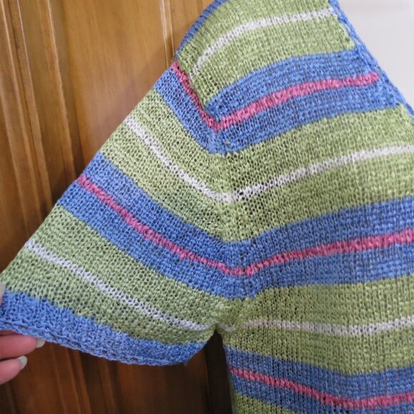 That's Me Sweater Short Sleeve Loose Weave Button Striped Multicolor Size Large - Picture 4 of 9